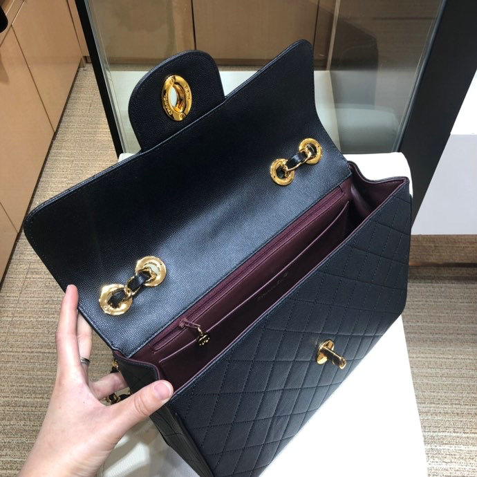 Chanel Grain Calfskin Flap Bag Black A0881