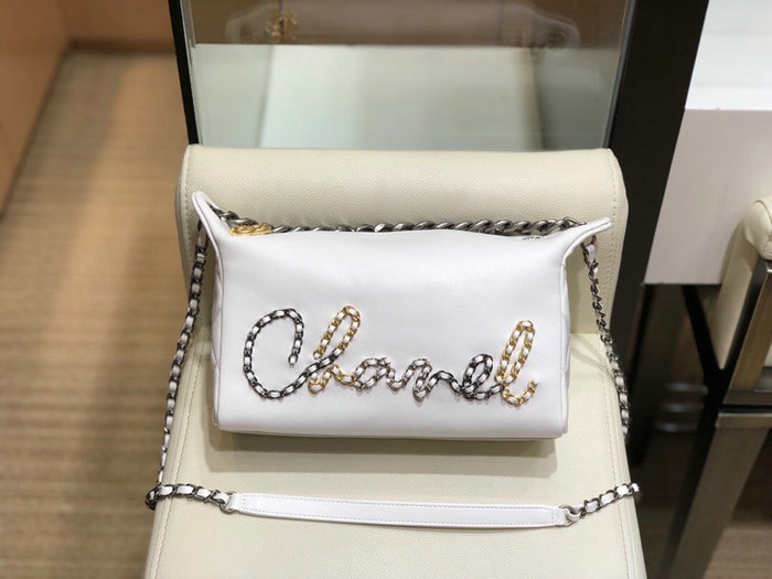 Chanel Calfskin Shoulder Bag White AS1886