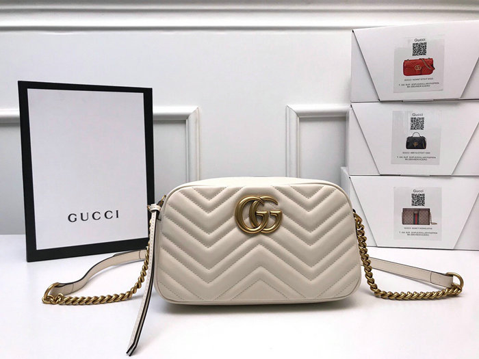 Gucci GG Marmont Small Matelasse Shoulder Bag 447632 White