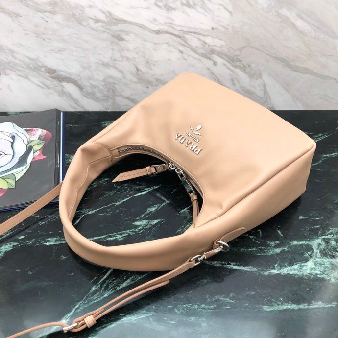 Prada Calfskin Hobo Bag Beige 1BC132