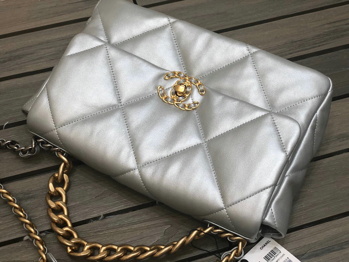 Chanel 19 Large Flap Bag Silver AS1160