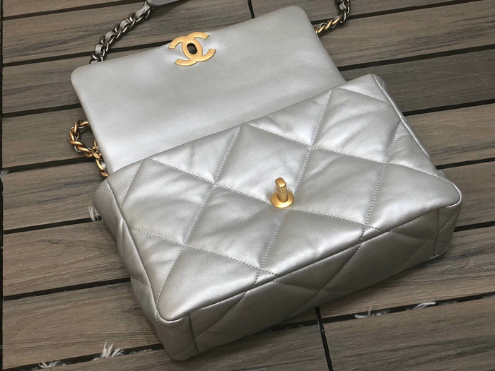 Chanel 19 Large Flap Bag Silver AS1160