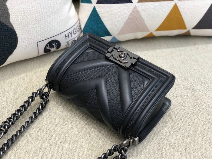 Small Boy Chanel Calfskin Flap Bag Black A67085