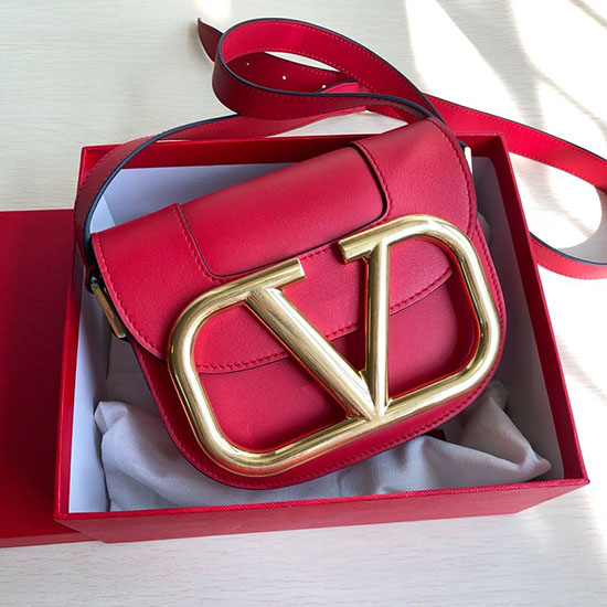 Valentino Small Supervee Calfskin Crossbody Bag Red V07194