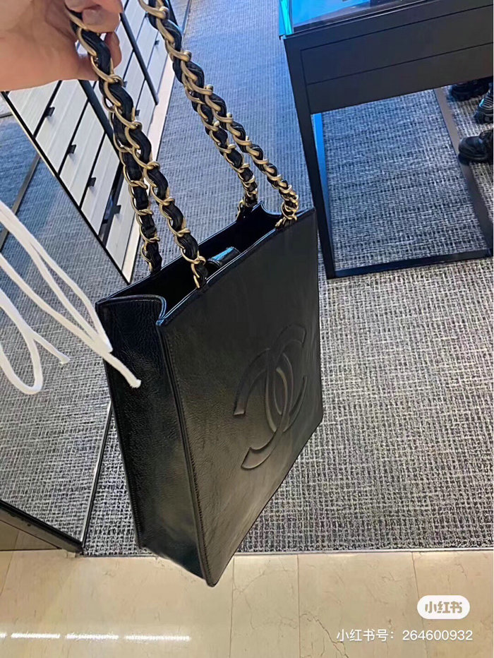 Chanel Shiny Aged Calfskin Shopping Bag Black AS1945