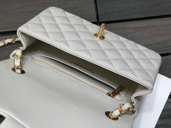 Classic Chanel Grain Calfskin Small Flap Bag White CF1116