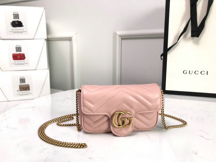 Gucci GG Marmont Matelasse Leather Super Mini Bag Pink 476433