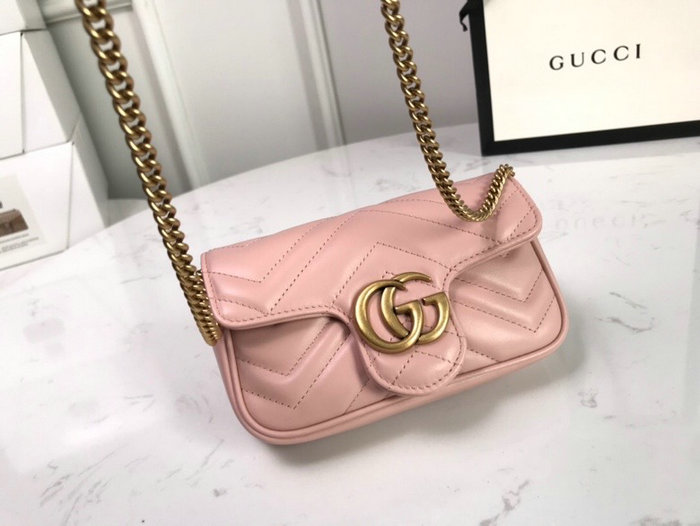 Gucci GG Marmont Matelasse Leather Super Mini Bag Pink 476433