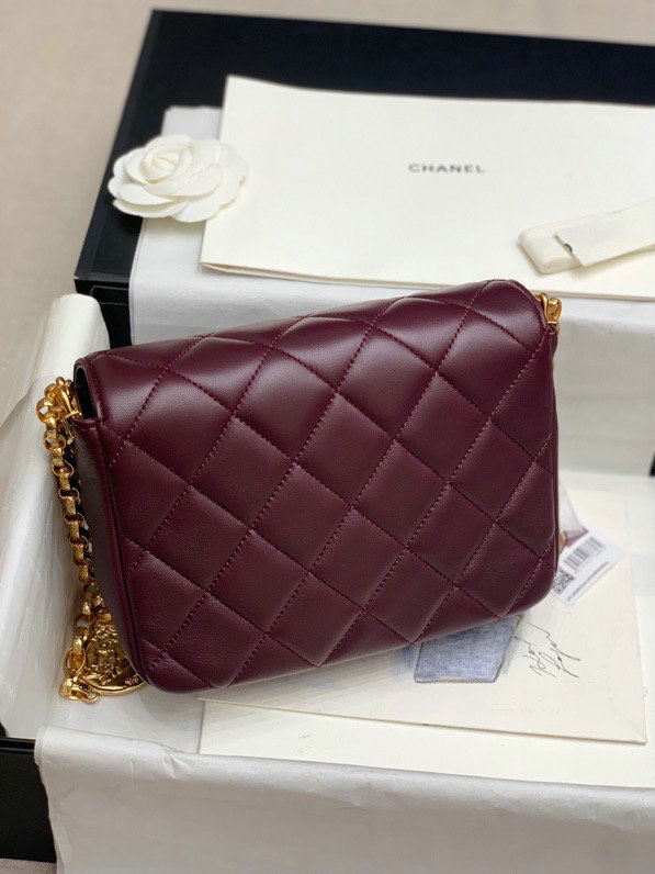 Chanel Lambskin Flap Bag Burgundy AS2222