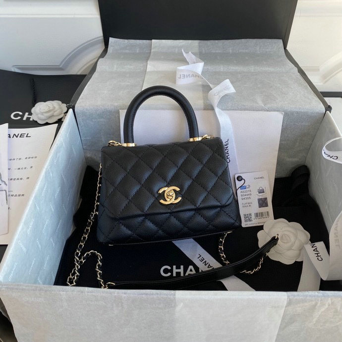 Chanel Mini Flap Bag with Top Handle Black AS2215