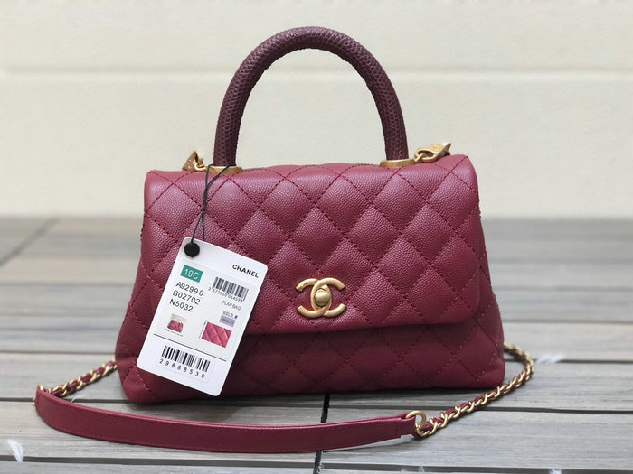 Chanel Small Flap Bag with Top Handle Burgundy A929907