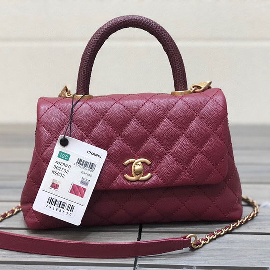 Chanel Small Flap Bag with Top Handle Burgundy A929907