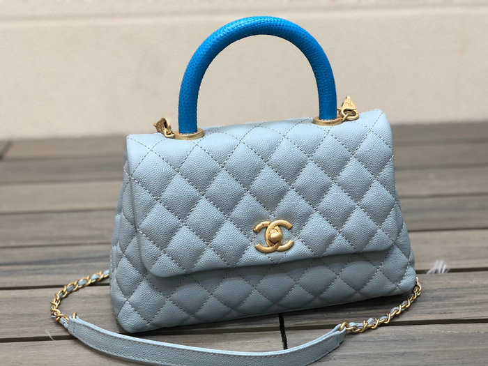 Chanel Small Flap Bag with Top Handle Light Blue A92990