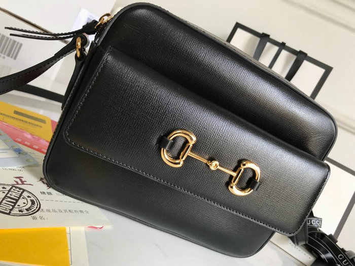 Gucci Horsebit 1955 Leather Small Shoulder Bag Black 645454