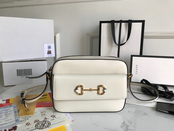 Gucci Horsebit 1955 Leather Small Shoulder Bag White 645454