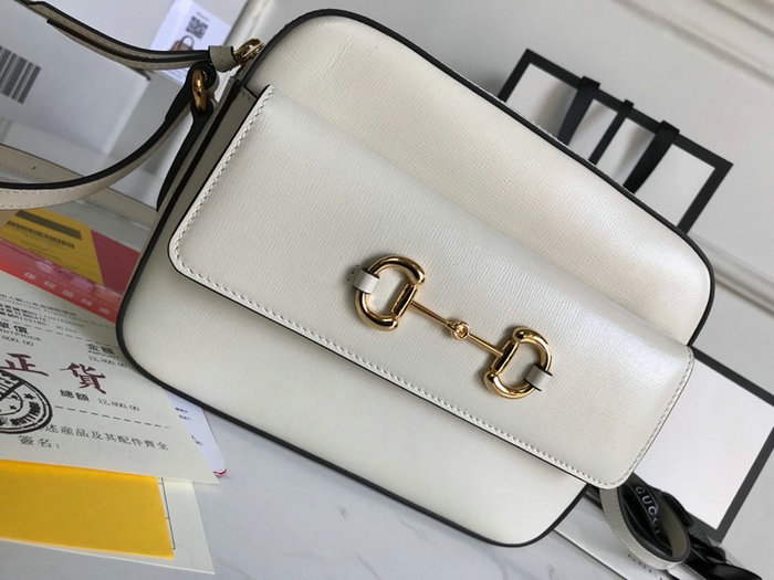 Gucci Horsebit 1955 Leather Small Shoulder Bag White 645454