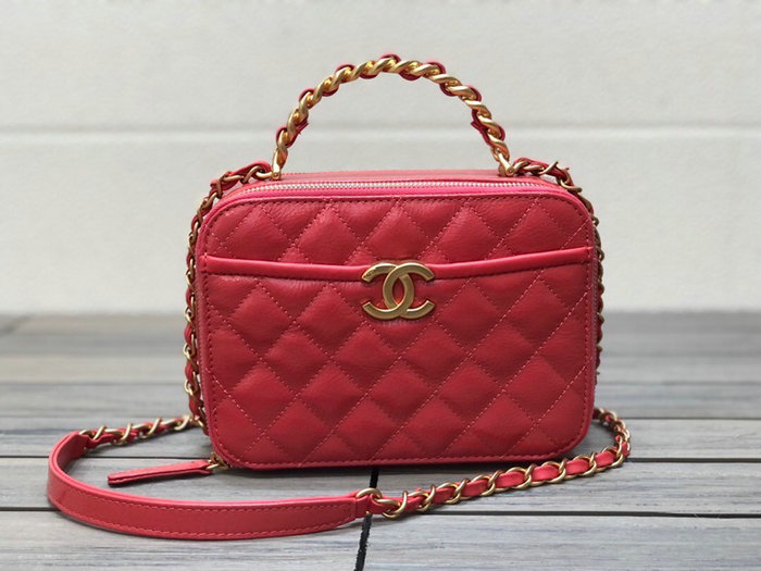 Chanel Shiny Crumpled Calfskin Vanity Case Red AS2179