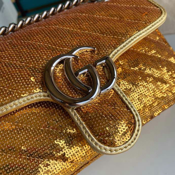 Gucci GG Marmont Mini Sequin Shoulder Bag Gold 446744