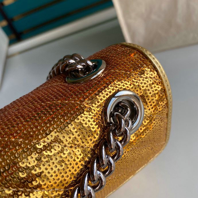 Gucci GG Marmont Mini Sequin Shoulder Bag Gold 446744