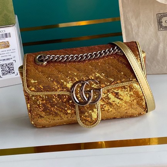 Gucci GG Marmont Mini Sequin Shoulder Bag Gold 446744