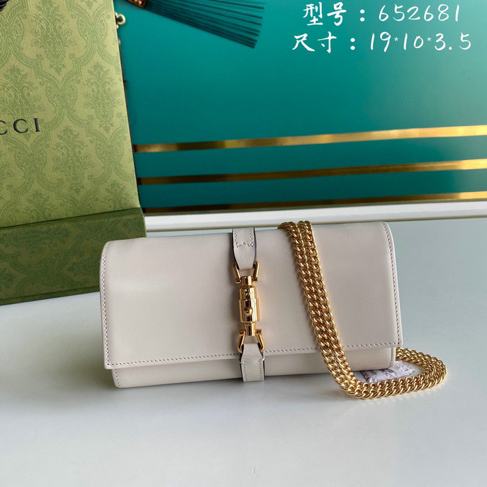 Gucci Jackie 1961 Leather Chain Wallet White 652681