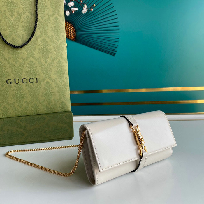 Gucci Jackie 1961 Leather Chain Wallet White 652681