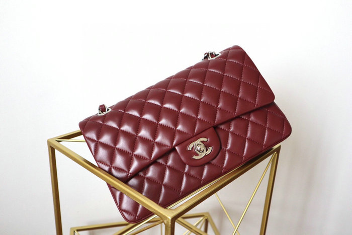 Classic Chanel Lambskin Flap Shoulder Bag Burgundy A1112