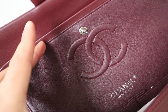 Classic Chanel Lambskin Flap Shoulder Bag Burgundy A1112