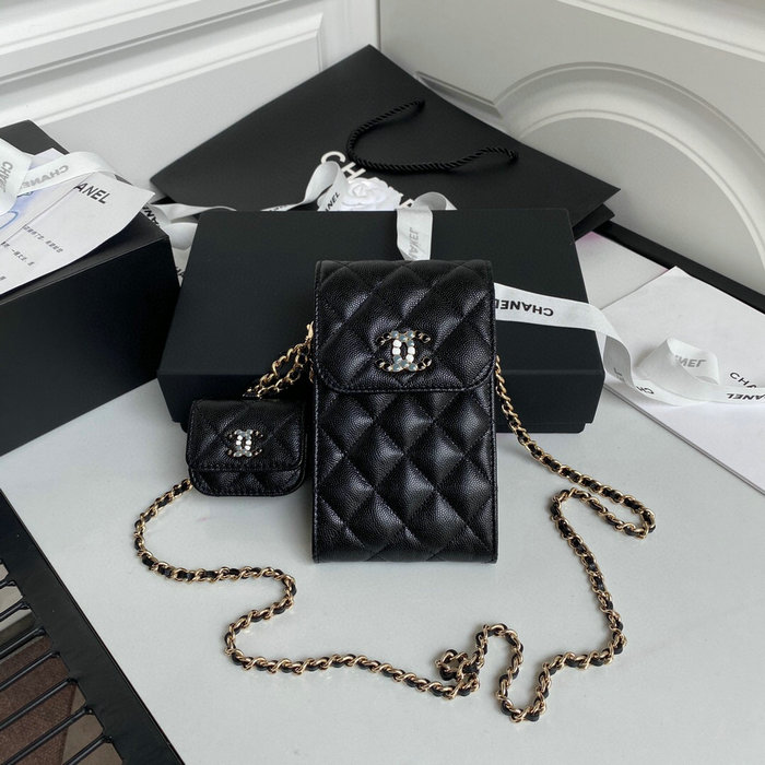 Chanel phone & airpods case with chain black AP2033