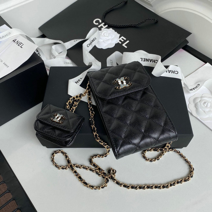 Chanel phone & airpods case with chain black AP2033