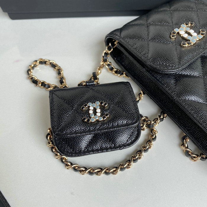 Chanel phone & airpods case with chain black AP2033