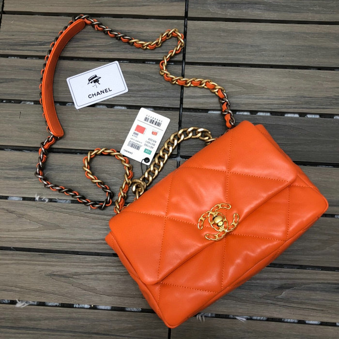 Chanel 19 Lambskin Flap Bag Orange AS1160