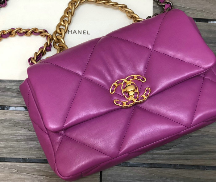 Chanel 19 Lambskin Flap Bag Purple AS1160