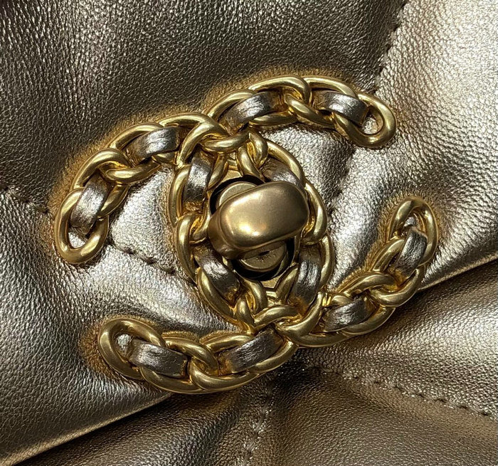 Chanel 19 Lambskin Large Flap Bag Gold AS1161