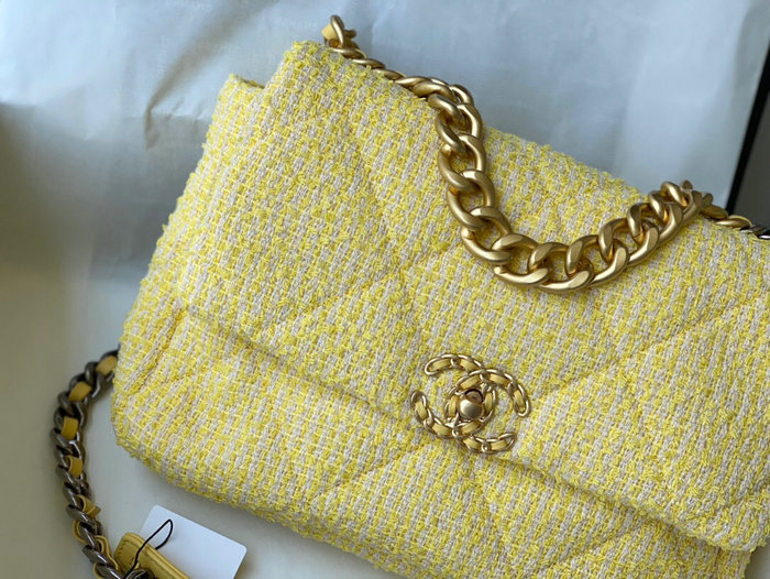 Chanel 19 Tweed Large Flap Bag Yellow AS1161