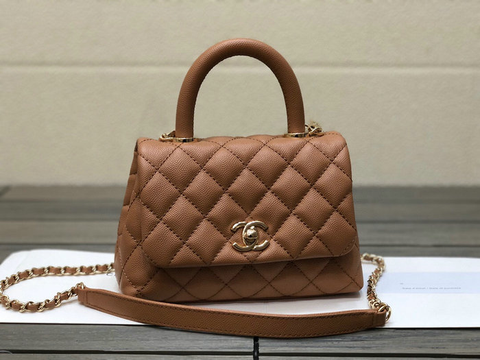 Chanel Mini Flap Bag with Top Handle Camel AS2215