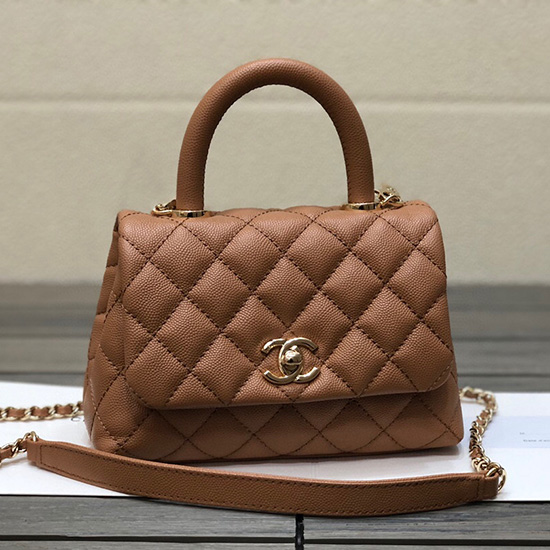 Chanel Mini Flap Bag with Top Handle Camel AS2215