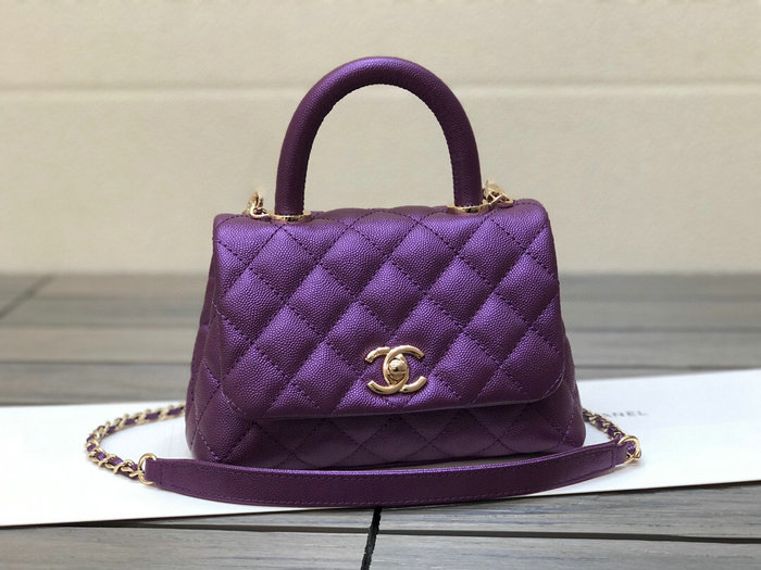 Chanel Mini Flap Bag with Top Handle Purple AS2215