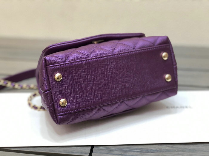 Chanel Mini Flap Bag with Top Handle Purple AS2215