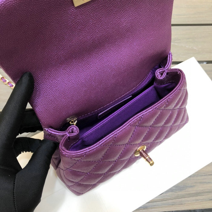 Chanel Mini Flap Bag with Top Handle Purple AS2215