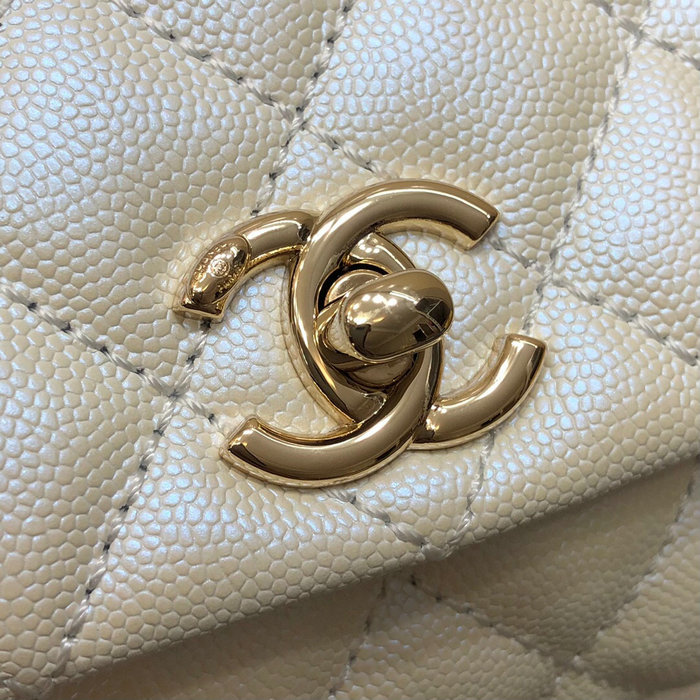 Chanel Mini Flap Bag with Top Handle Silver AS2215