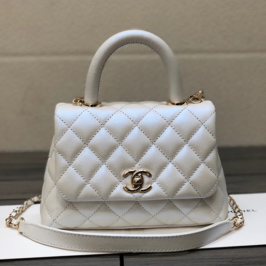Chanel Mini Flap Bag with Top Handle Silver AS2215