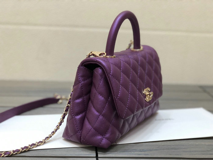 Chanel Small Flap Bag with Top Handle Purple A92990