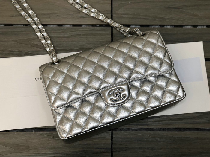 Classic Chanel Lambskin Medium Flap Bag Silver CF1112