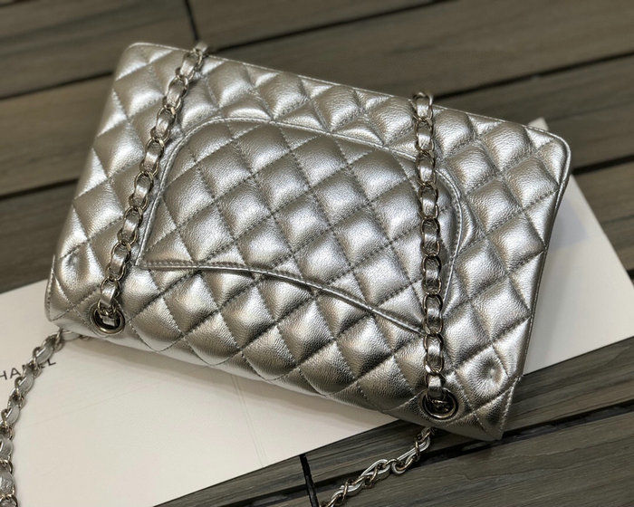 Classic Chanel Lambskin Medium Flap Bag Silver CF1112