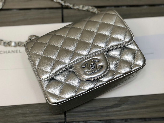 Classic Chanel Lambskin Mini Flap Bag Silver CF1115