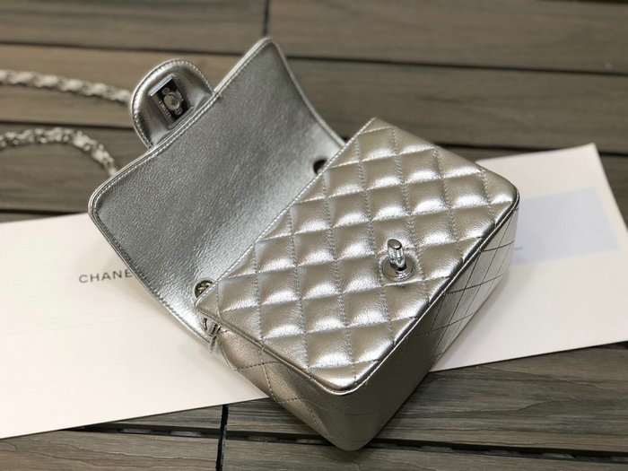 Classic Chanel Lambskin Mini Flap Bag Silver CF1115