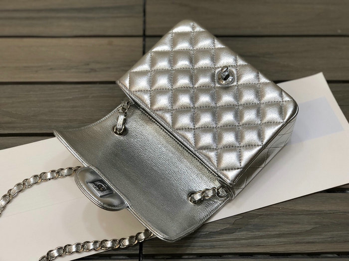 Classic Chanel Lambskin Mini Flap Bag Silver CF1115