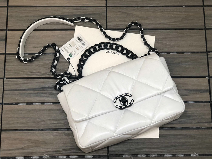 Chanel 19 Lambskin Large Flap Bag White AS1161