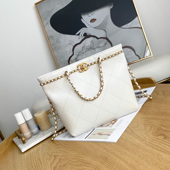 Chanel Calfskin Small Tote White AS2374